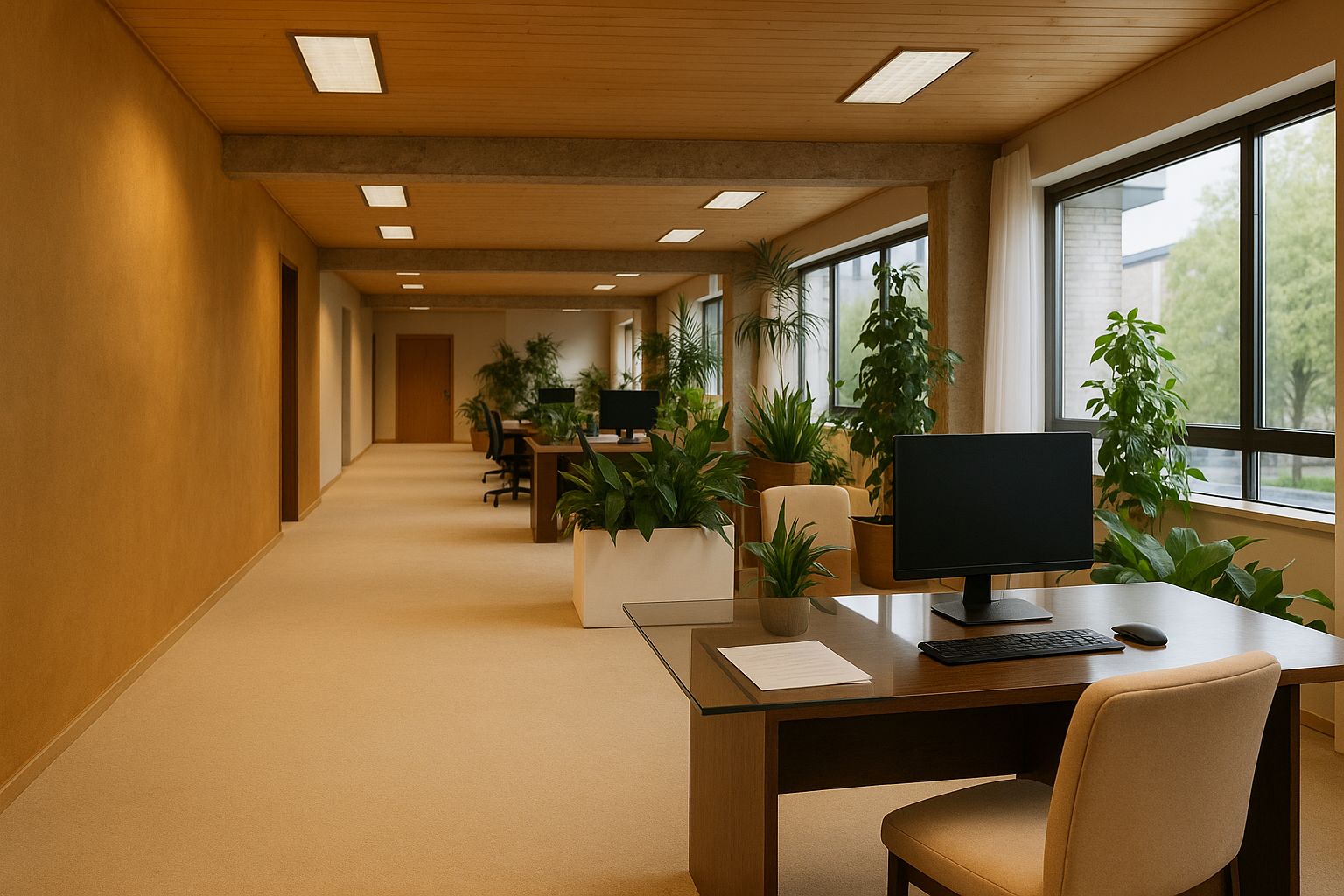 Begravningsbyrå i Sollentuna: Ljust kontor med soffa, bord och växter